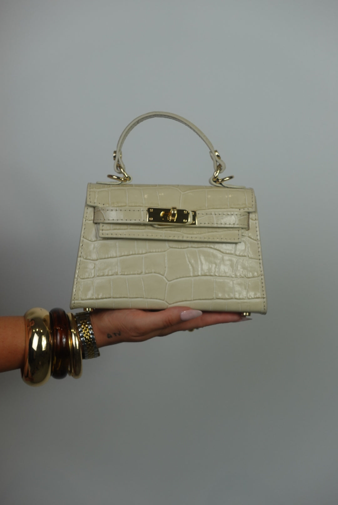 Sac en cuir petit format - croco beige