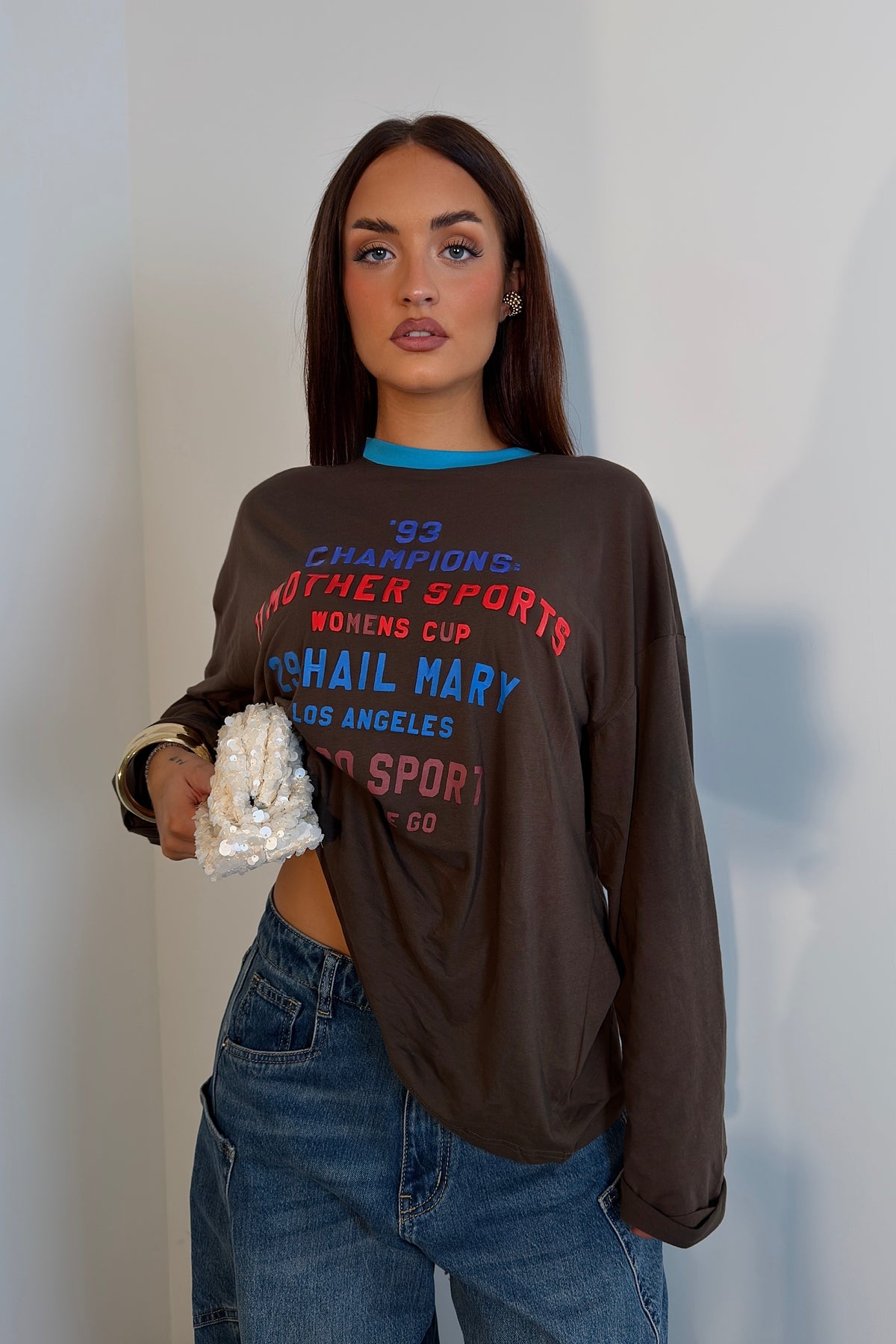 T-shirt manches longues imprimé - chocolat