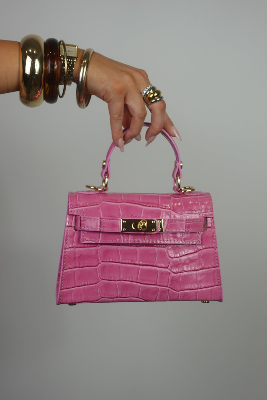 Sac en cuir petit format - croco rose
