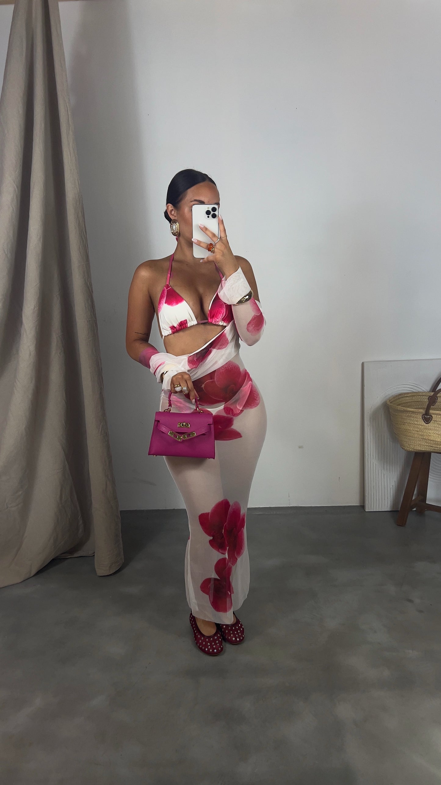 Maillot de bain 3 pièces fleurs - blanc