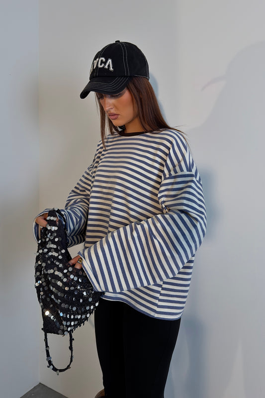 Marinière manches longues - bleu jean/blanc