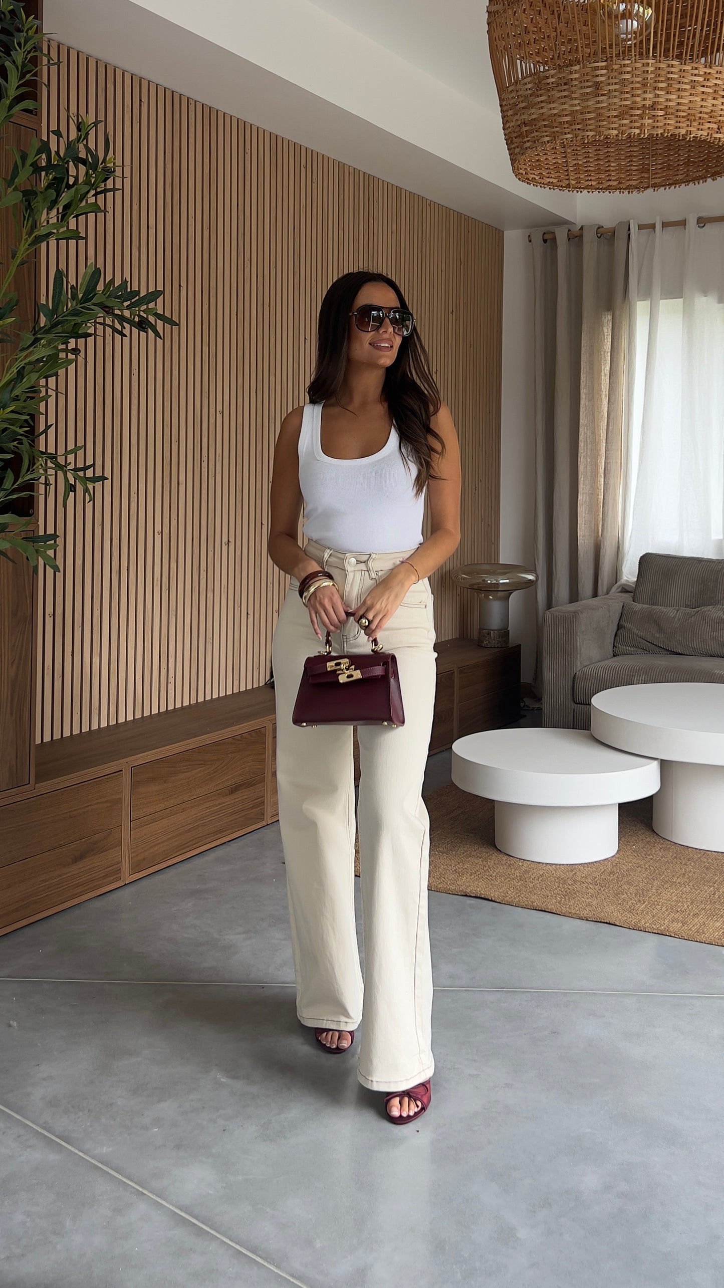 Jean beige taille haute