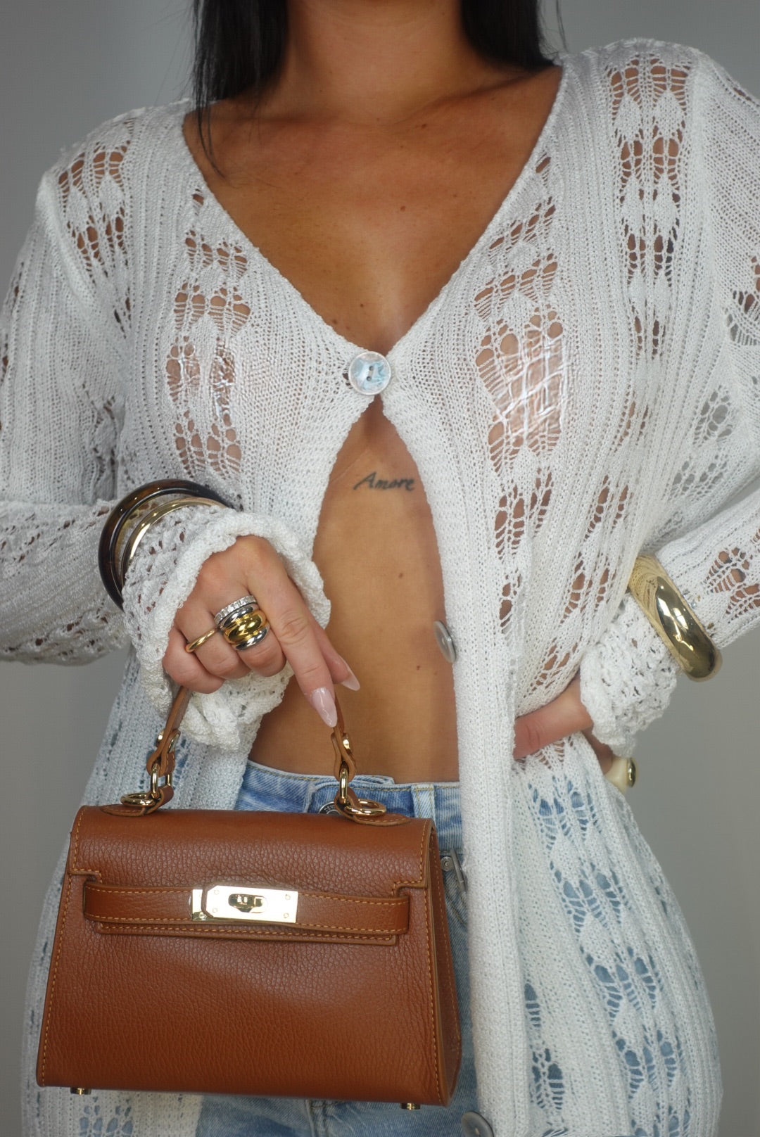 Gilet long en maille - blanc