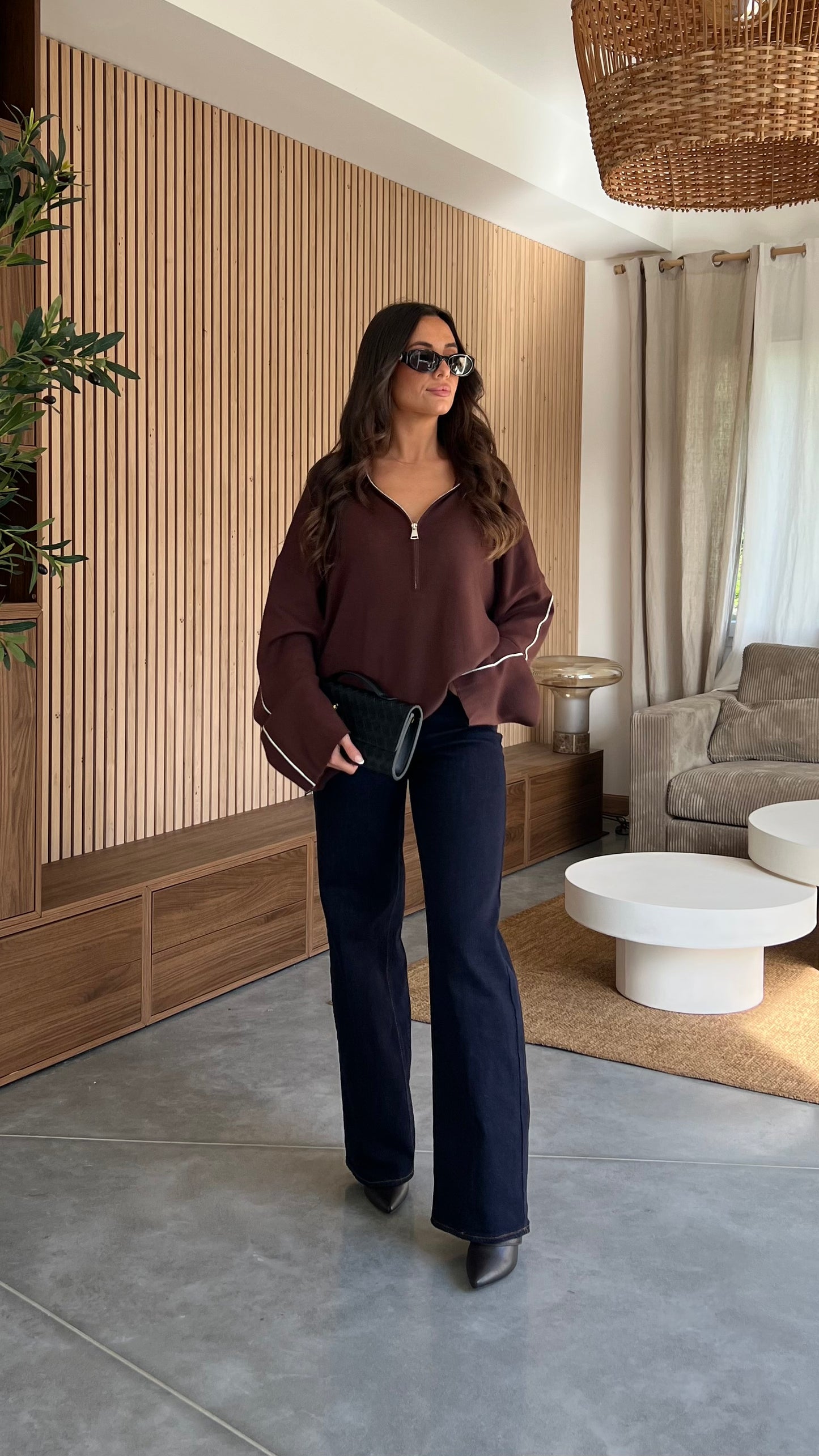 Pull avec bandes - chocolat