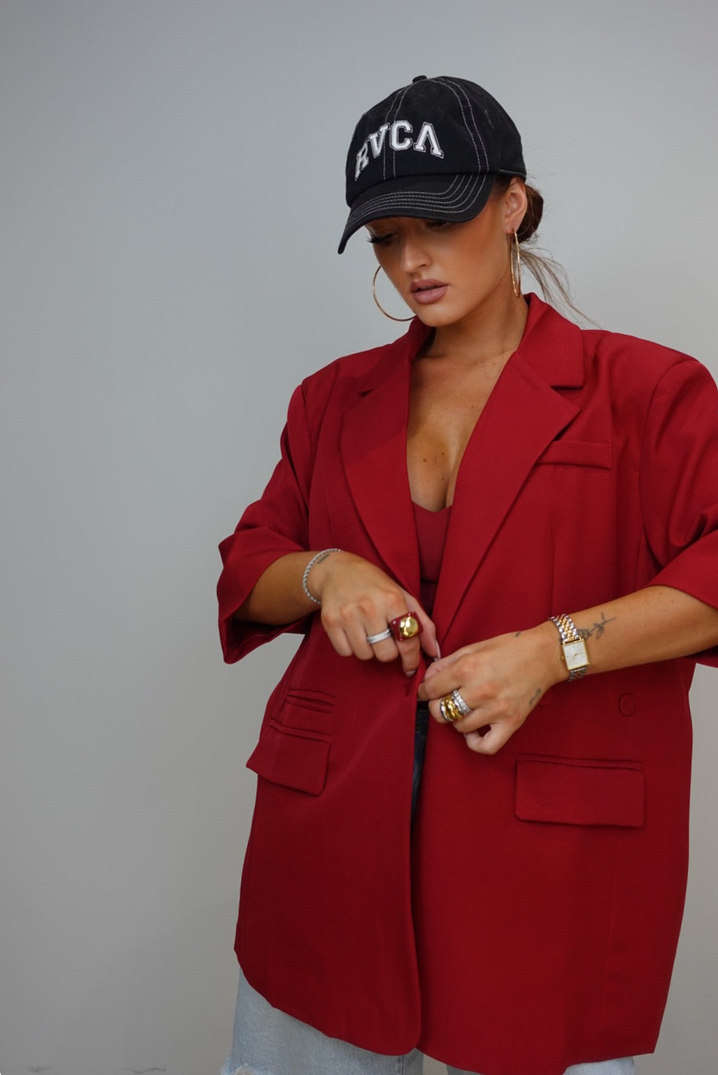Blazer manches courtes loose - rouge