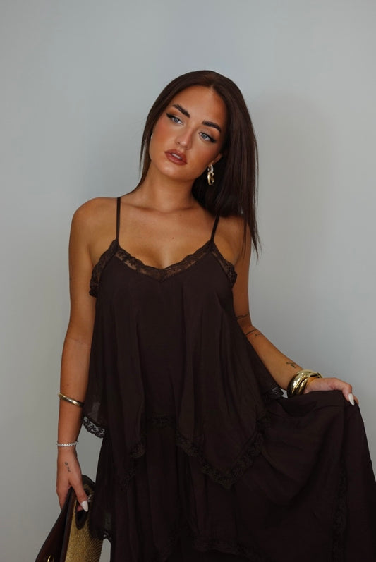 Robe bohème à volants - chocolat