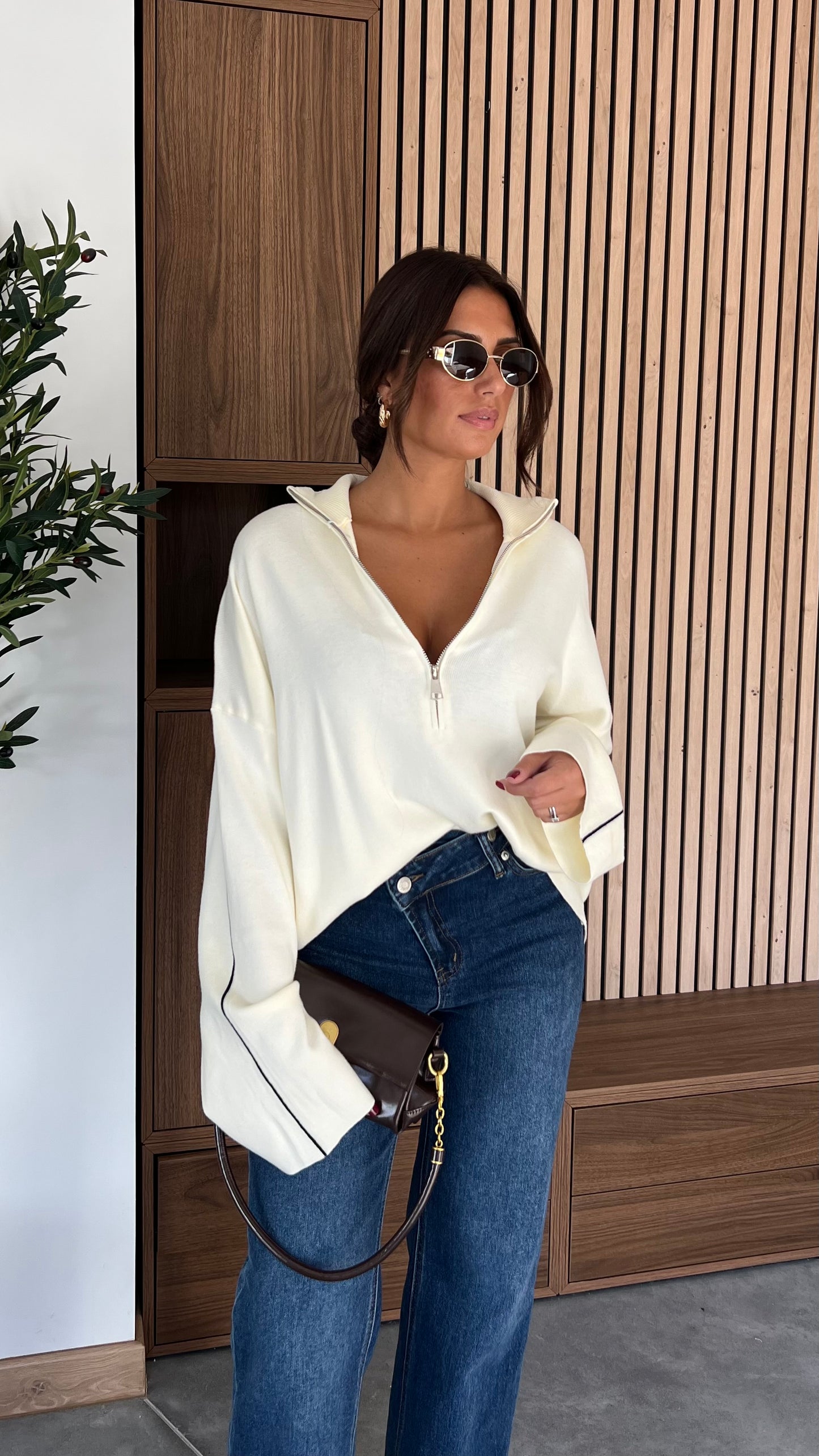 Pull avec bandes - crème