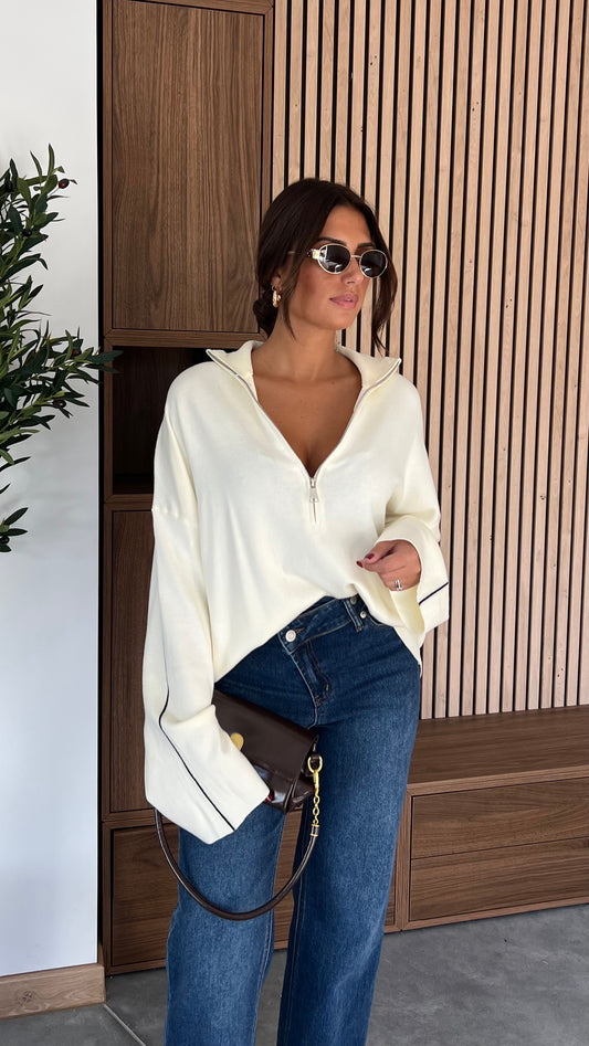 Pull avec bandes - crème