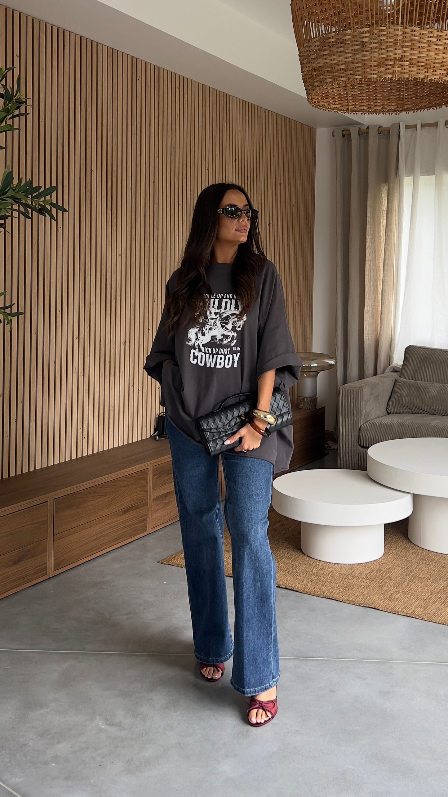 T-shirt loose cow-boy - gris