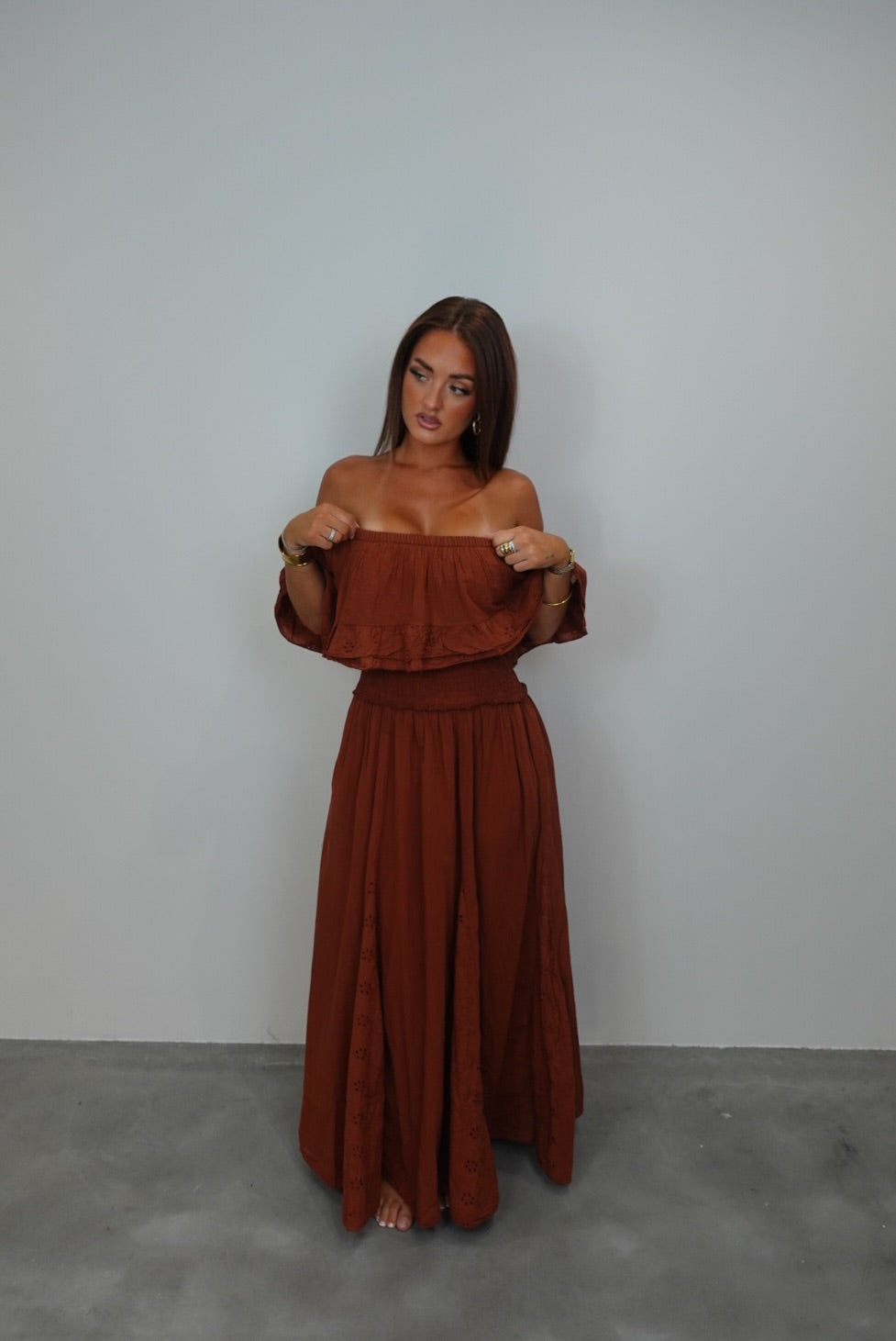 Robe longue brodée - terracotta