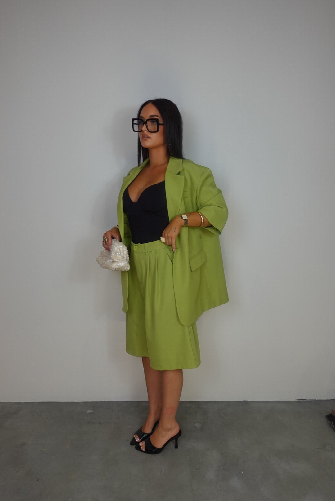 Ensemble blazer/bermuda - vert olive