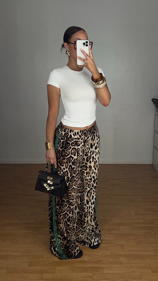 Pantalon léopard bande verte