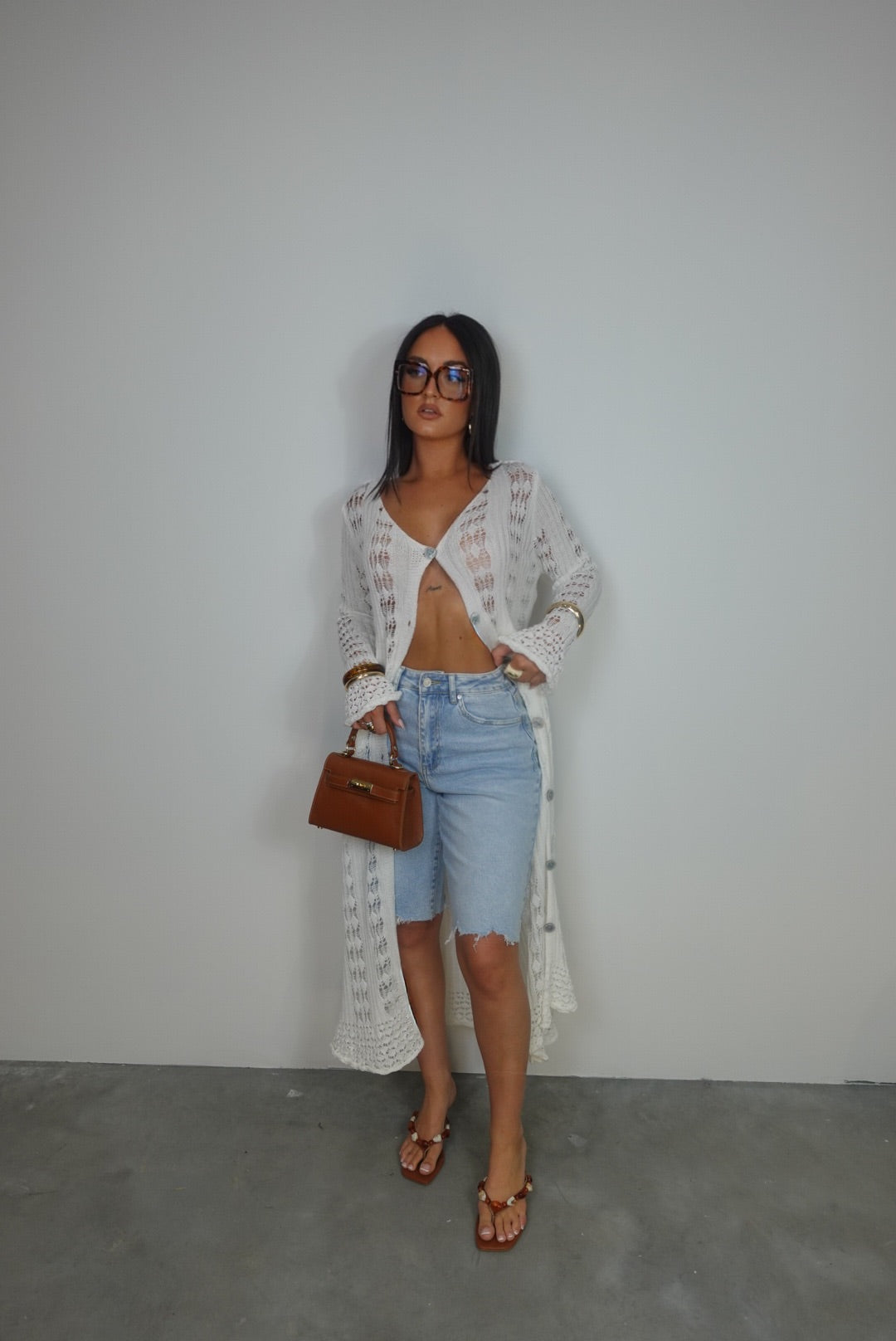 Gilet long en maille - blanc