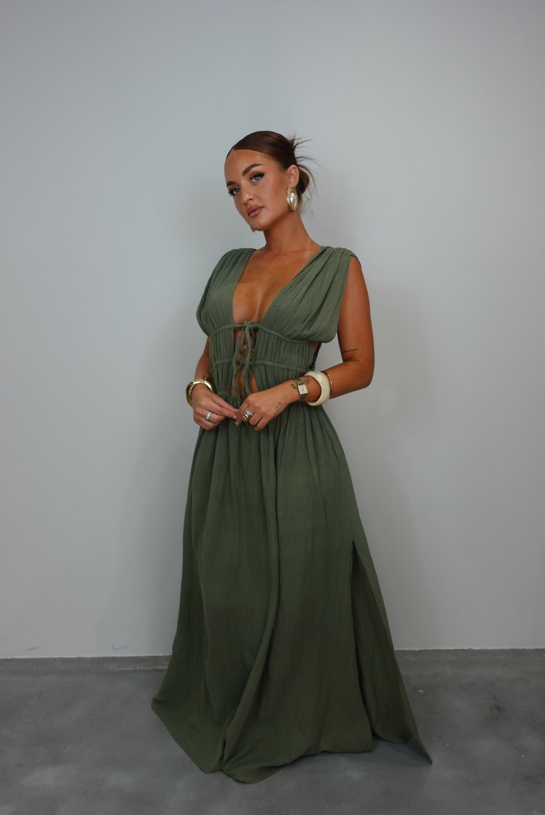 Robe gaze de coton - kaki