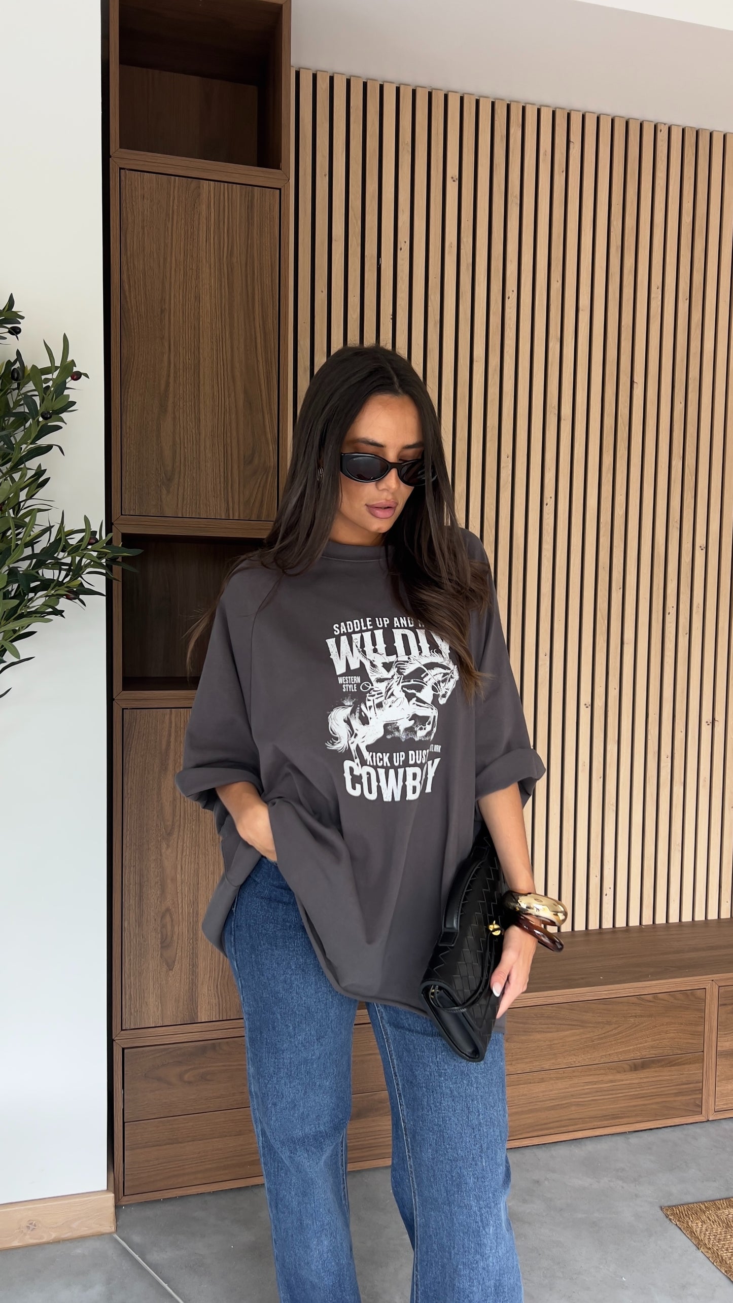 T-shirt loose cow-boy - gris