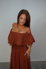 Robe longue brodée - terracotta