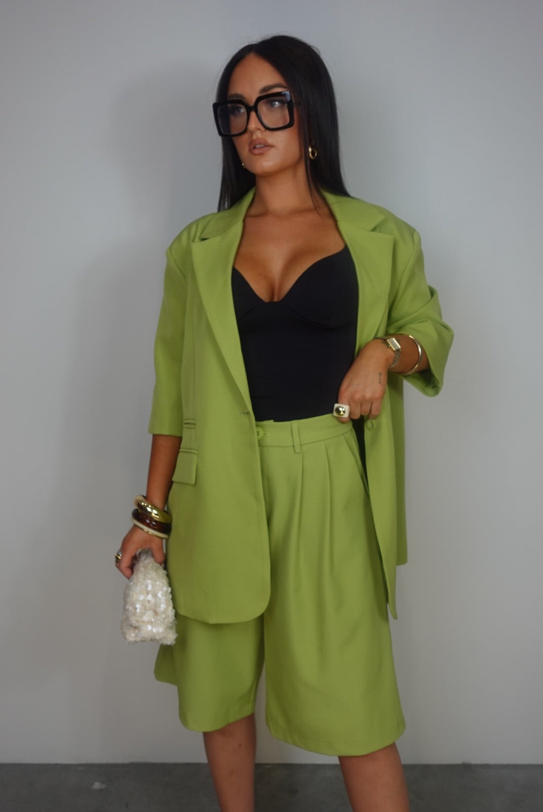 Ensemble blazer/bermuda - vert olive