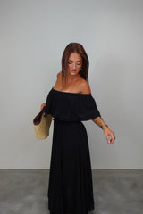 Robe longue brodée - noire