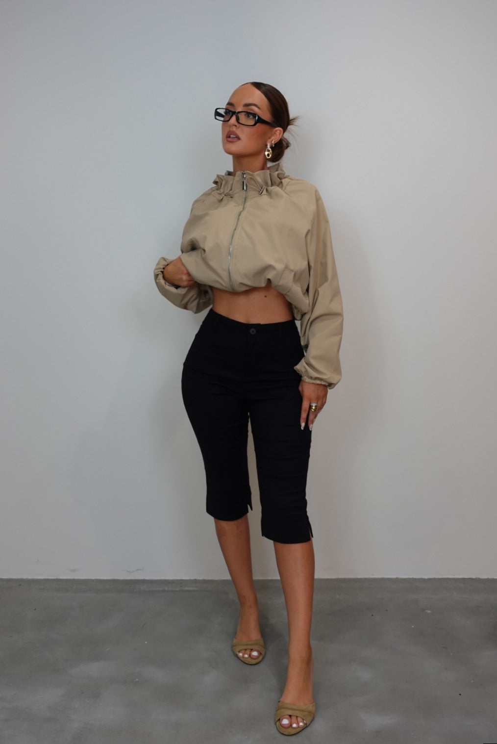 Veste bouffante mi saison - taupe
