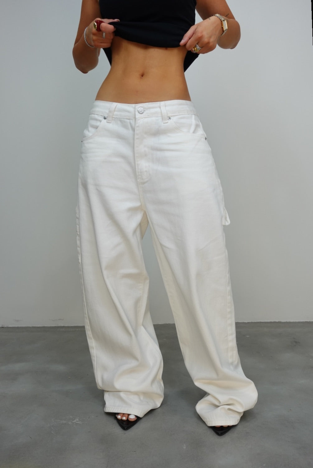 Jeans loose taille basse - blanc