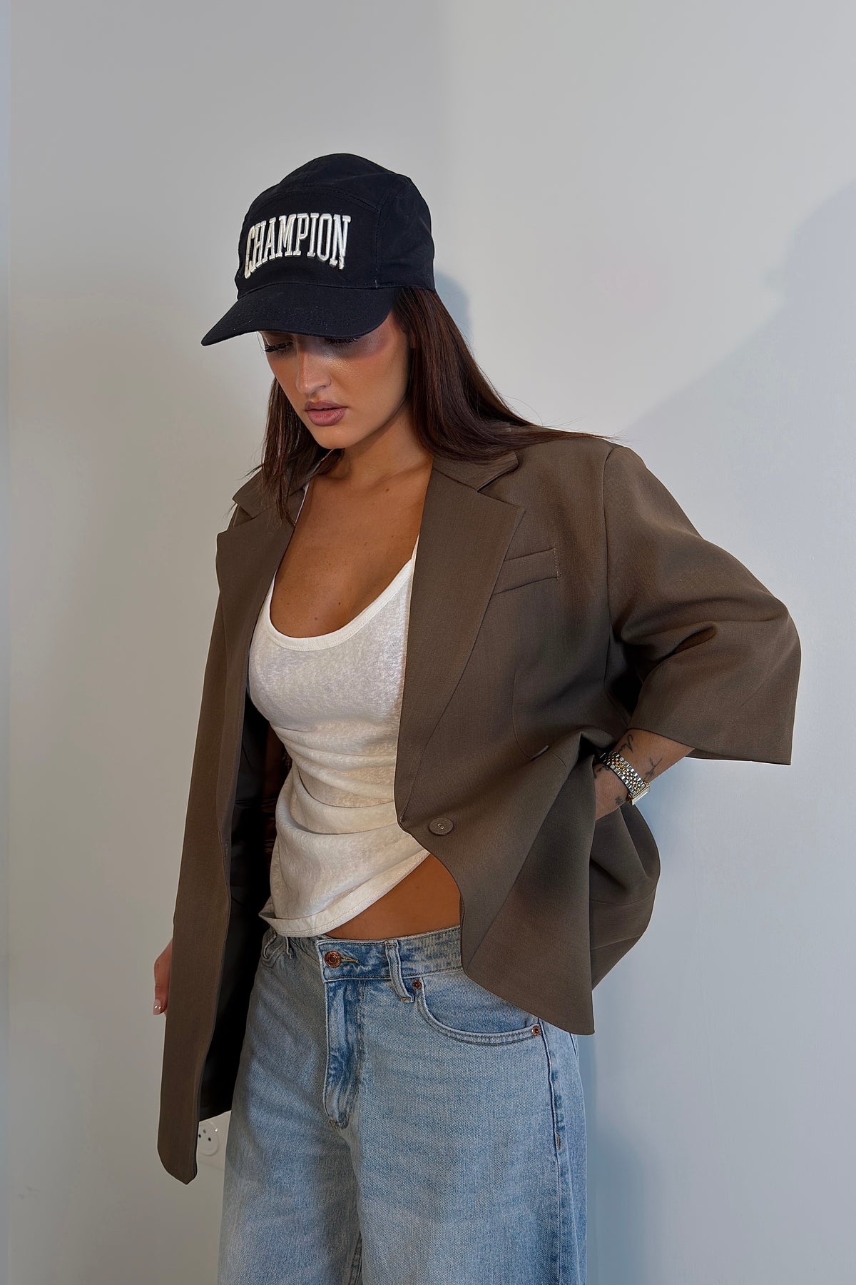 Blazer manches courtes loose - chocolat