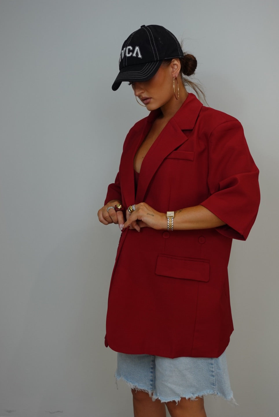 Blazer manches courtes loose - rouge