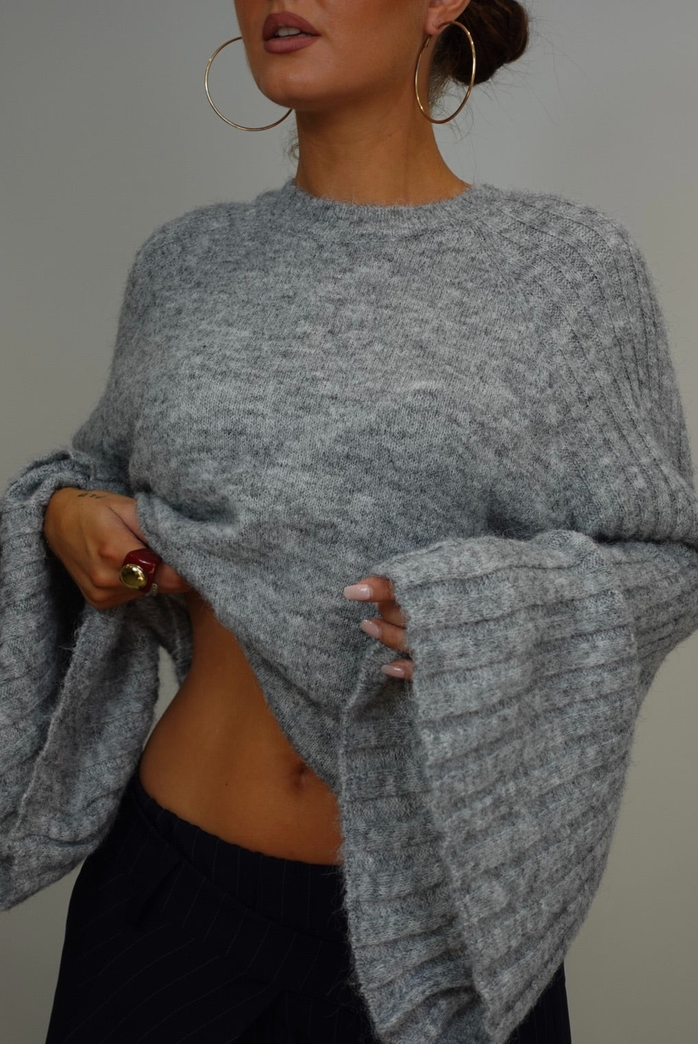 Pull manches évasées - gris