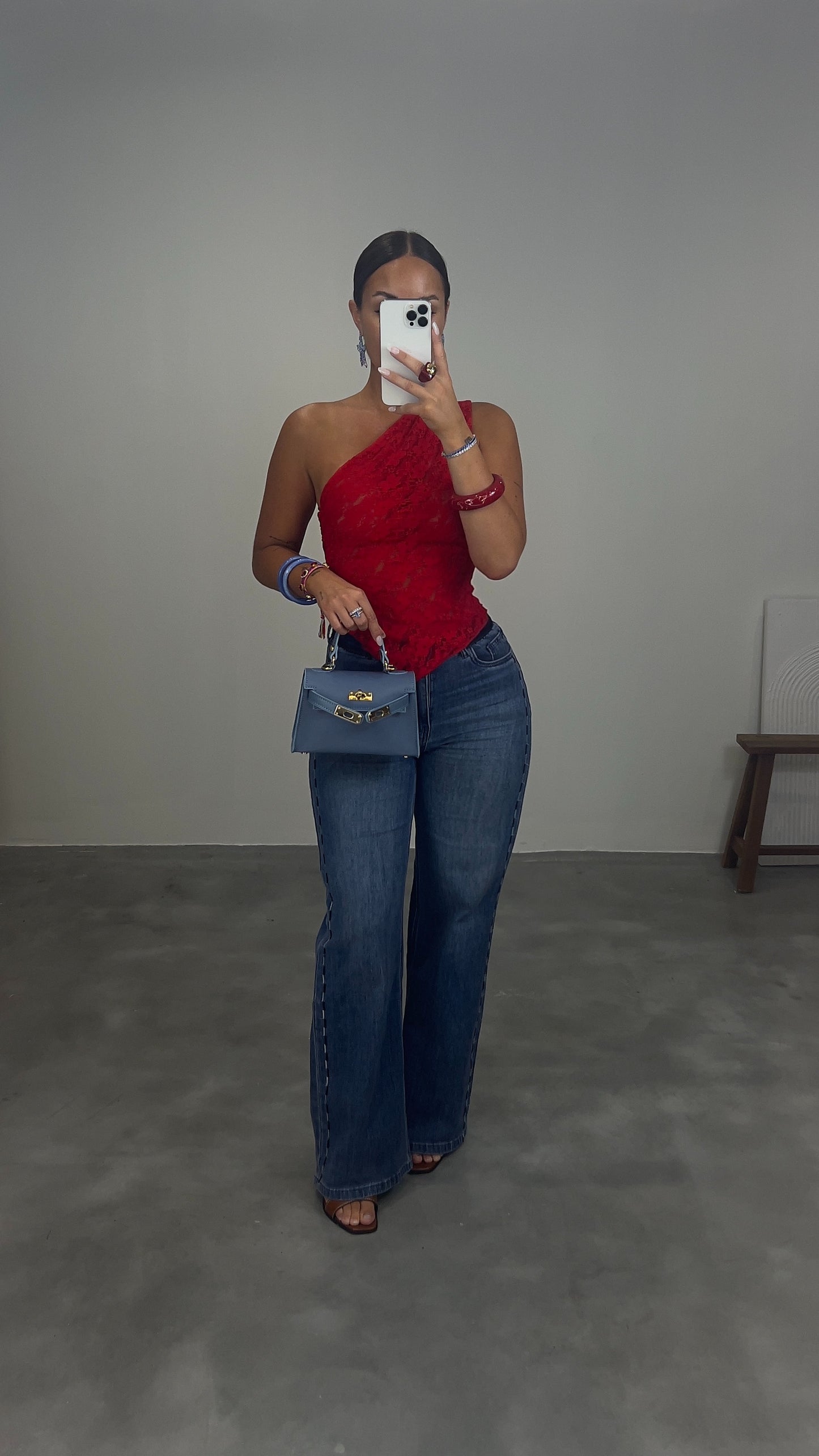 Haut asymétrique dentelle - rouge