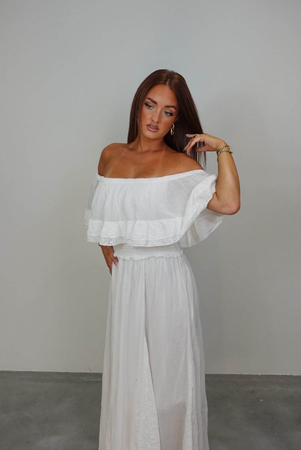 Robe longue brodée - blanche