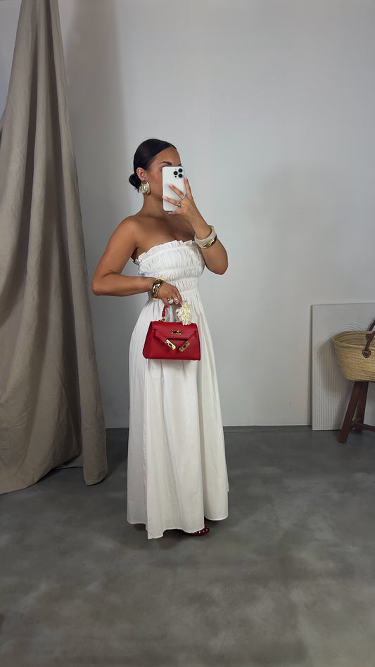 Robe bustier froncée - blanche