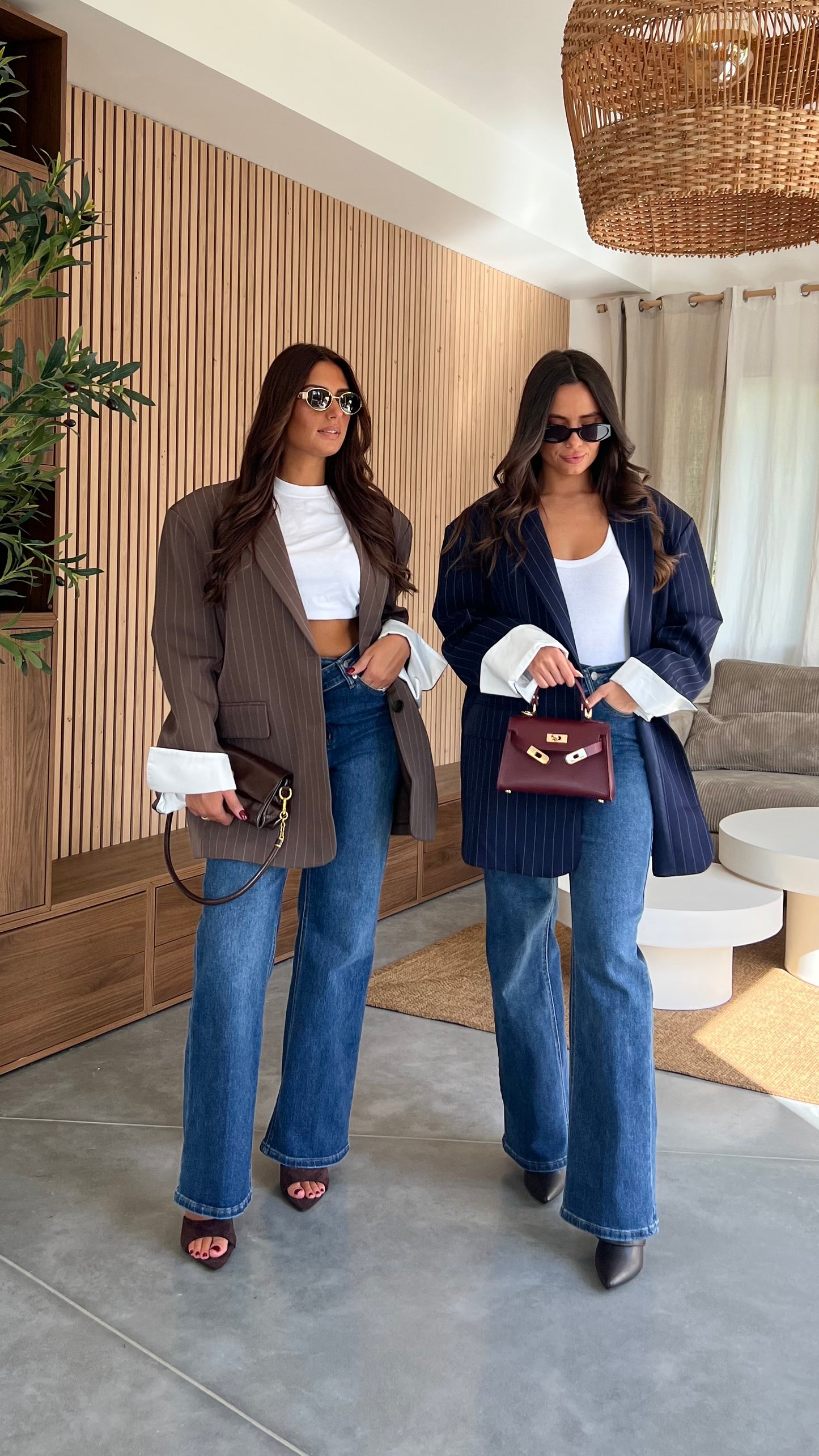 Blazer oversize rayé - chocolat