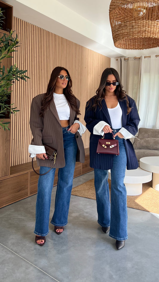 Blazer oversize rayé - chocolat