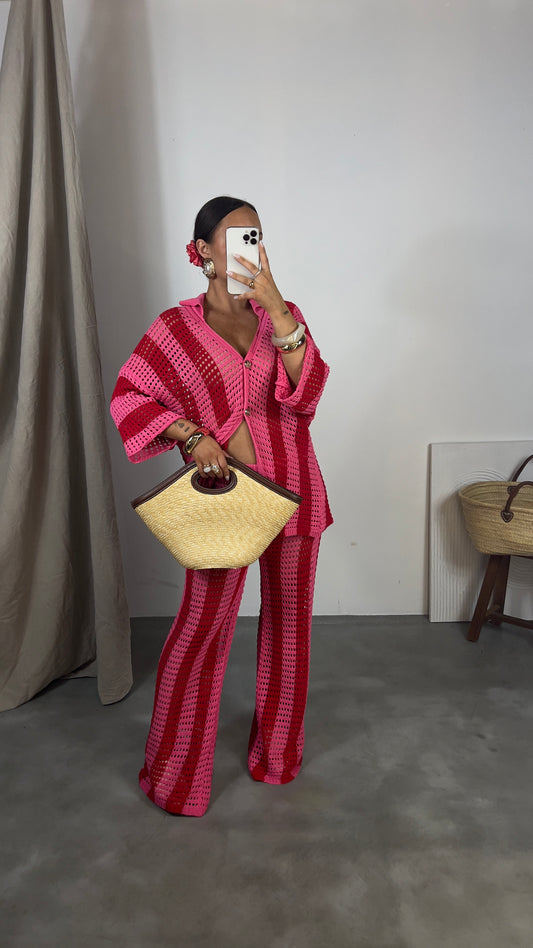 Ensemble maille IBIZA - rose et rouge