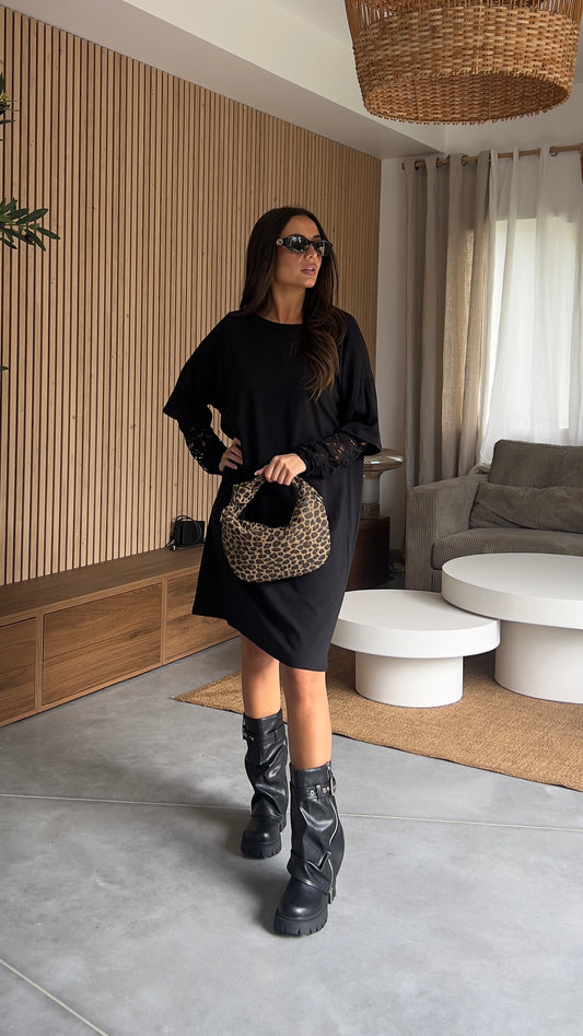 Robe courte dentelle - noire