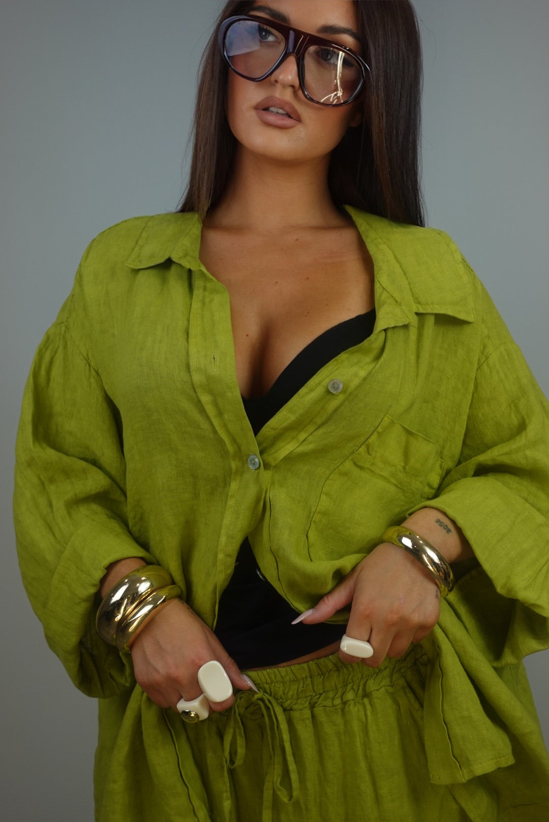 Ensemble en lin - vert olive