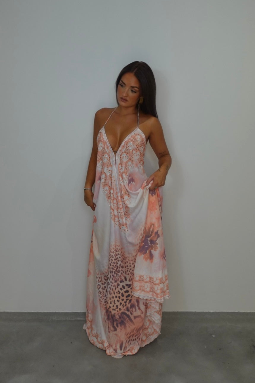 Robe bohème dos nu - saumon