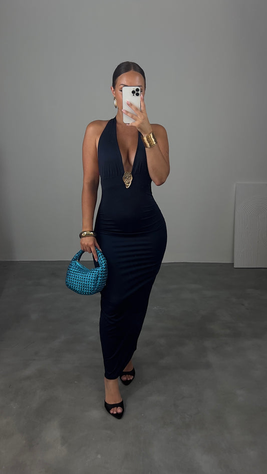 Robe dos nu bijoux - bleu marine