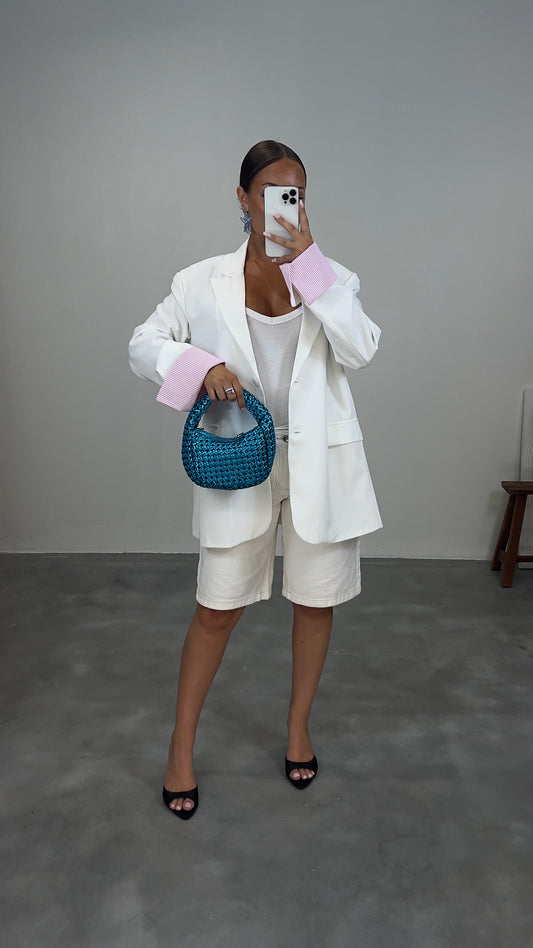 Blazer oversize revers rayés - blanc