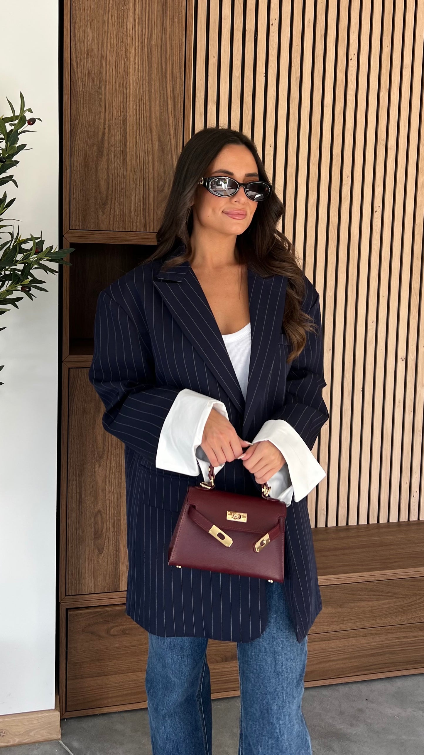 Blazer oversize rayé - bleu marine