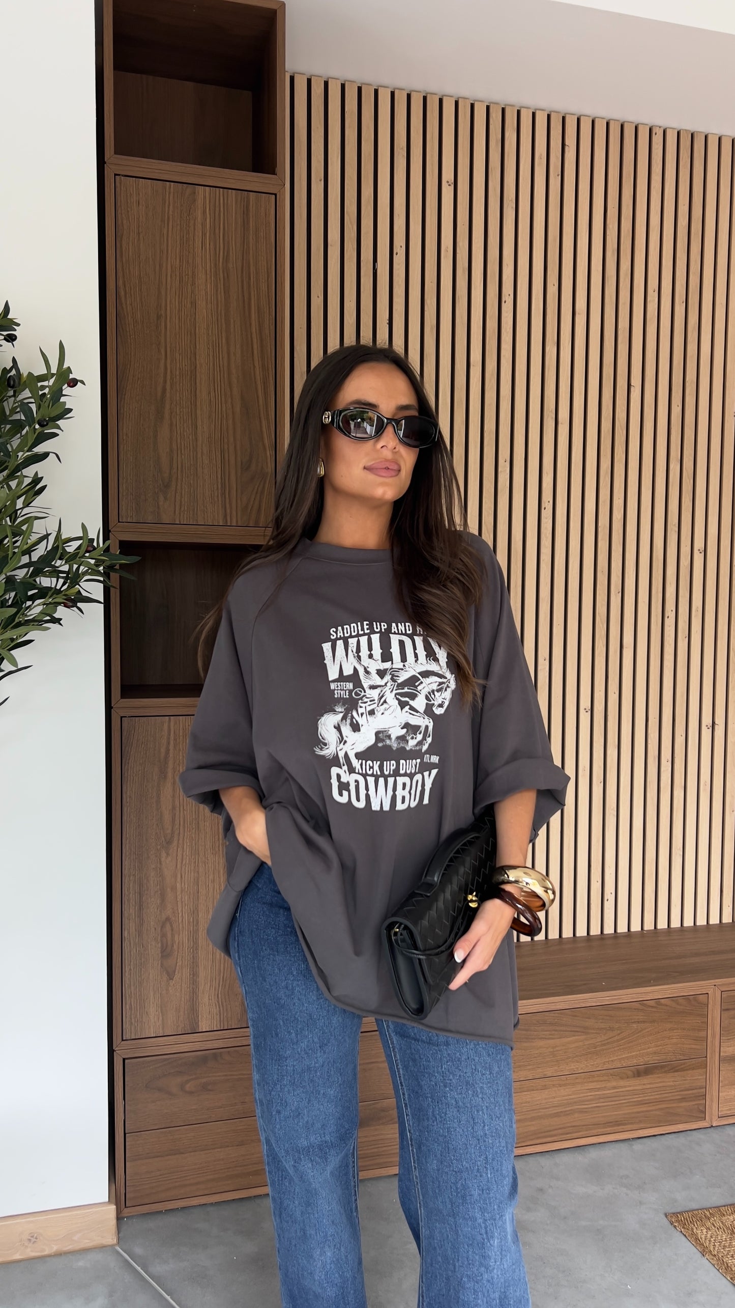 T-shirt loose cow-boy - gris