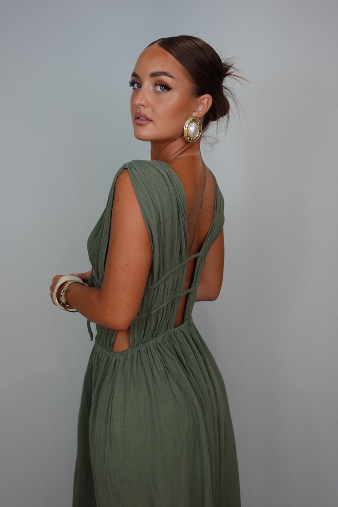 Robe gaze de coton - kaki