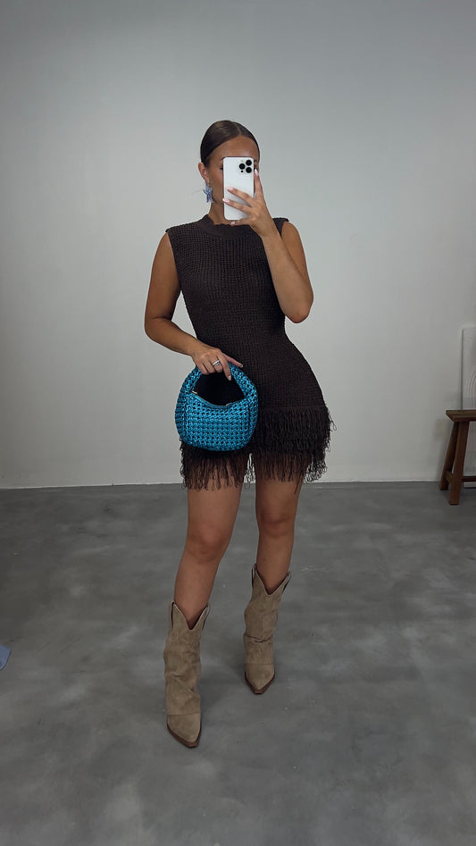 Robe maille frange - chocolat