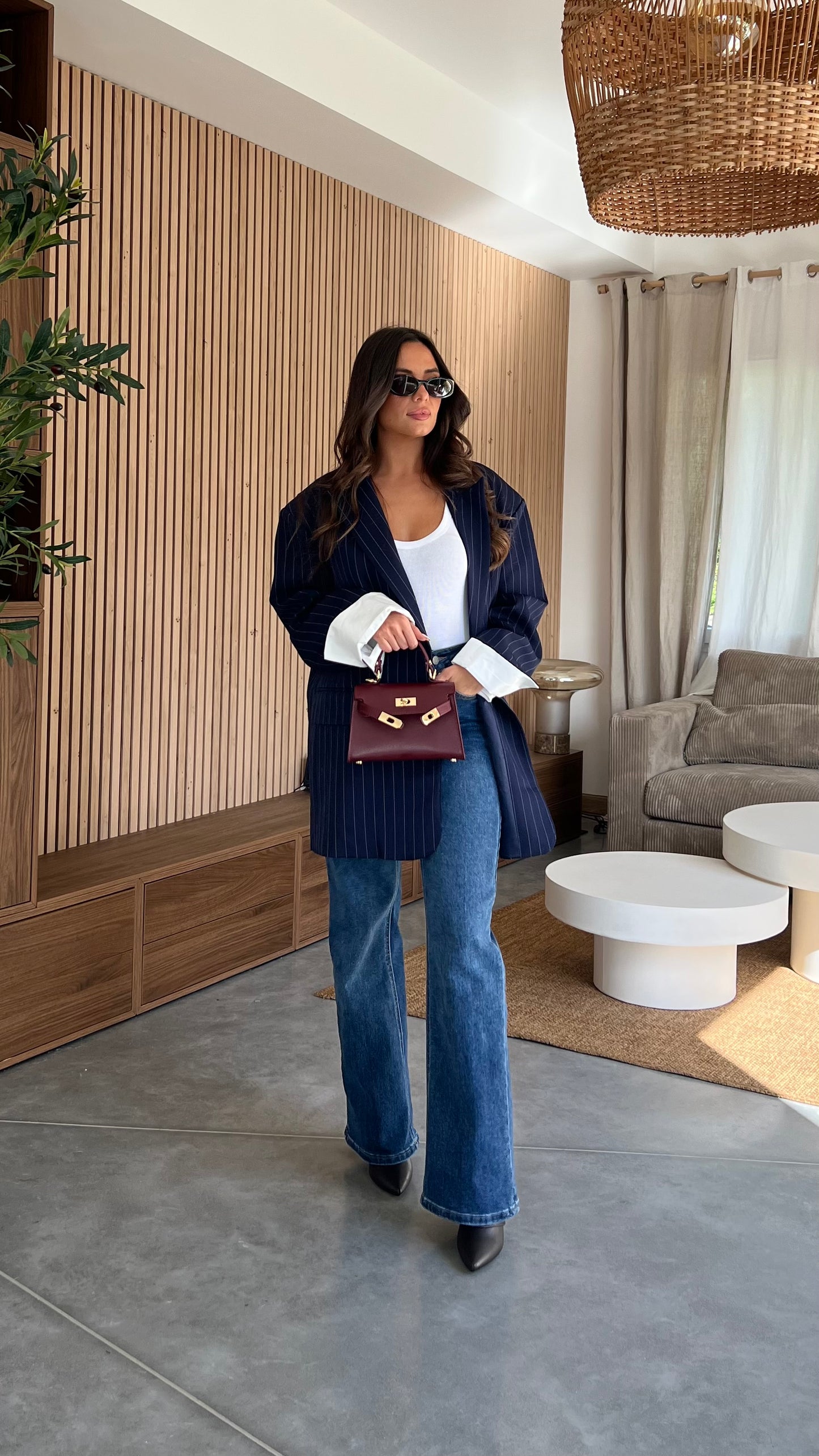 Blazer oversize rayé - bleu marine