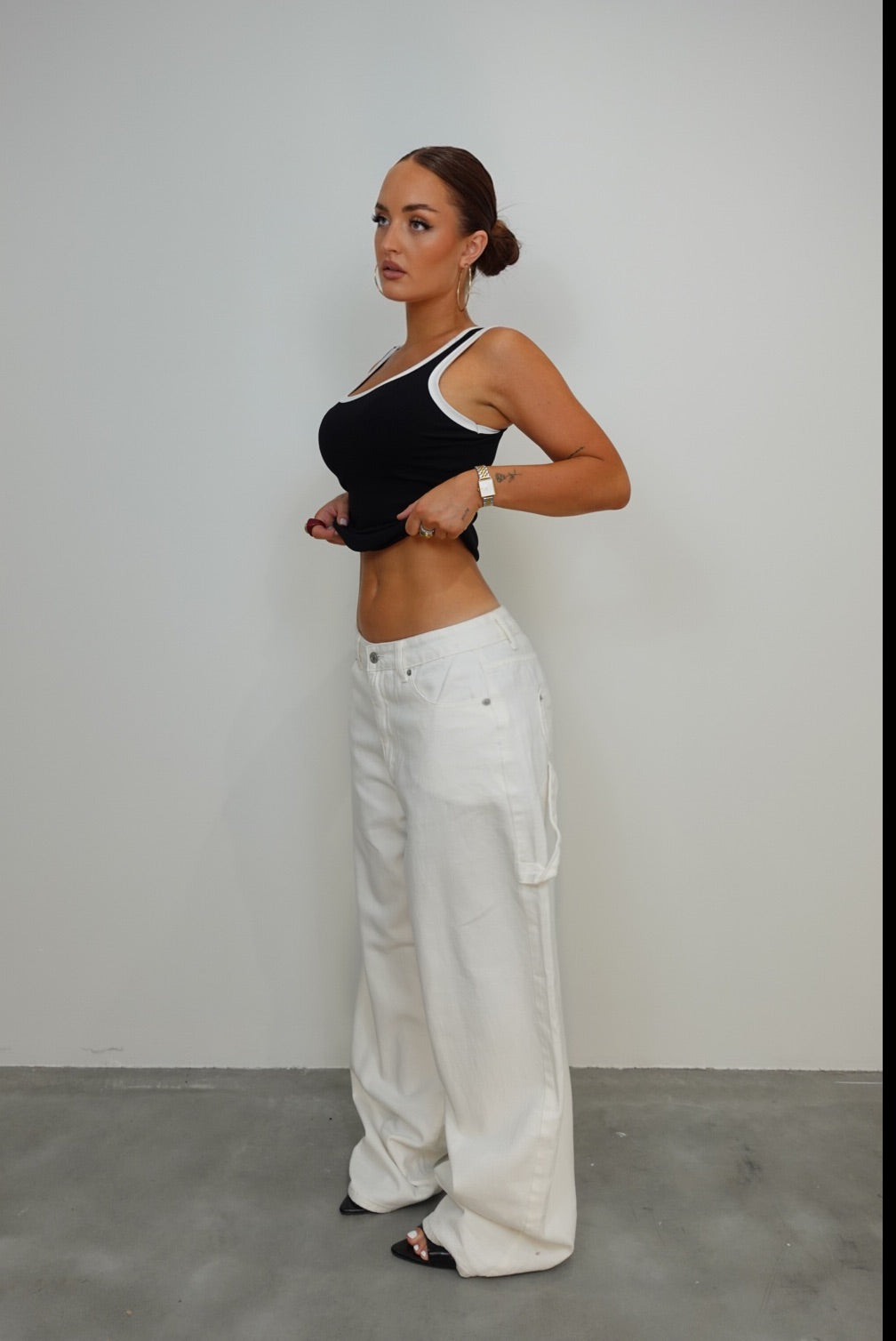 Jeans loose taille basse - blanc