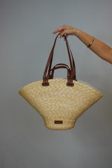 Le sac en osier - lanières cognac