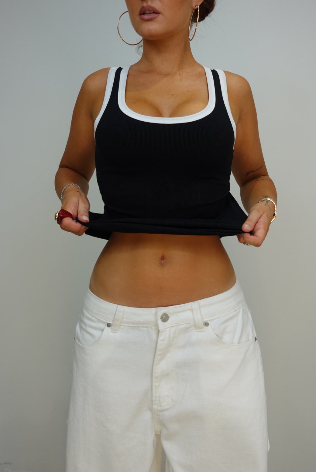 Jeans loose taille basse - blanc