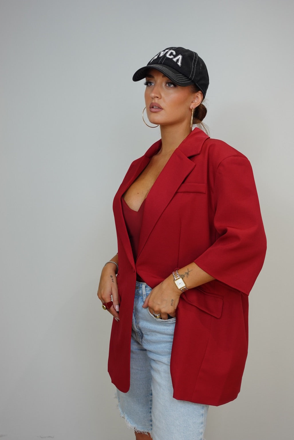 Blazer manches courtes loose - rouge