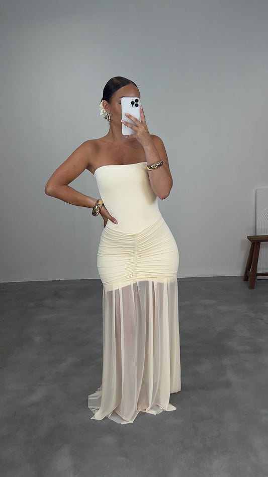 Robe longue voilages - crème