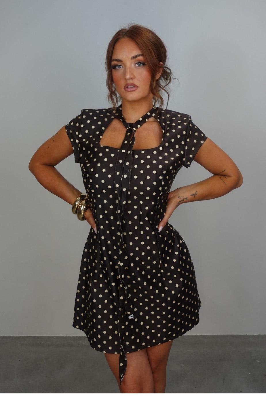 Robe courte à pois - chocolat