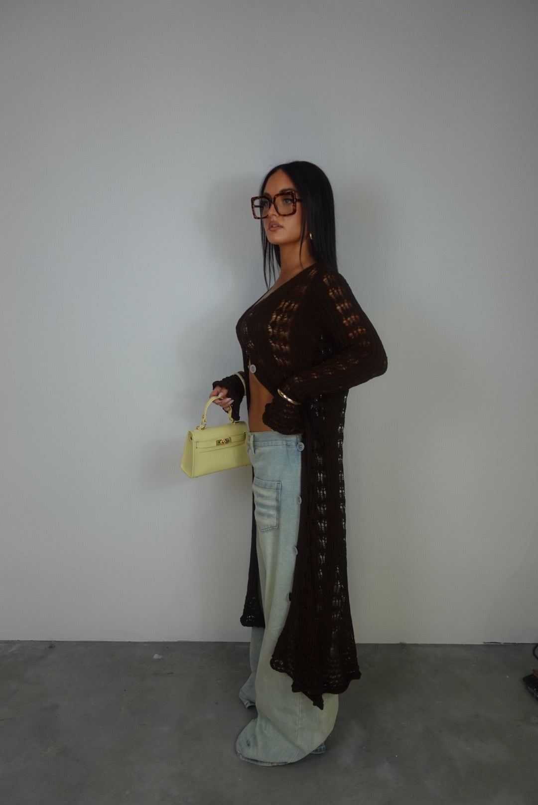 Gilet long en maille - chocolat